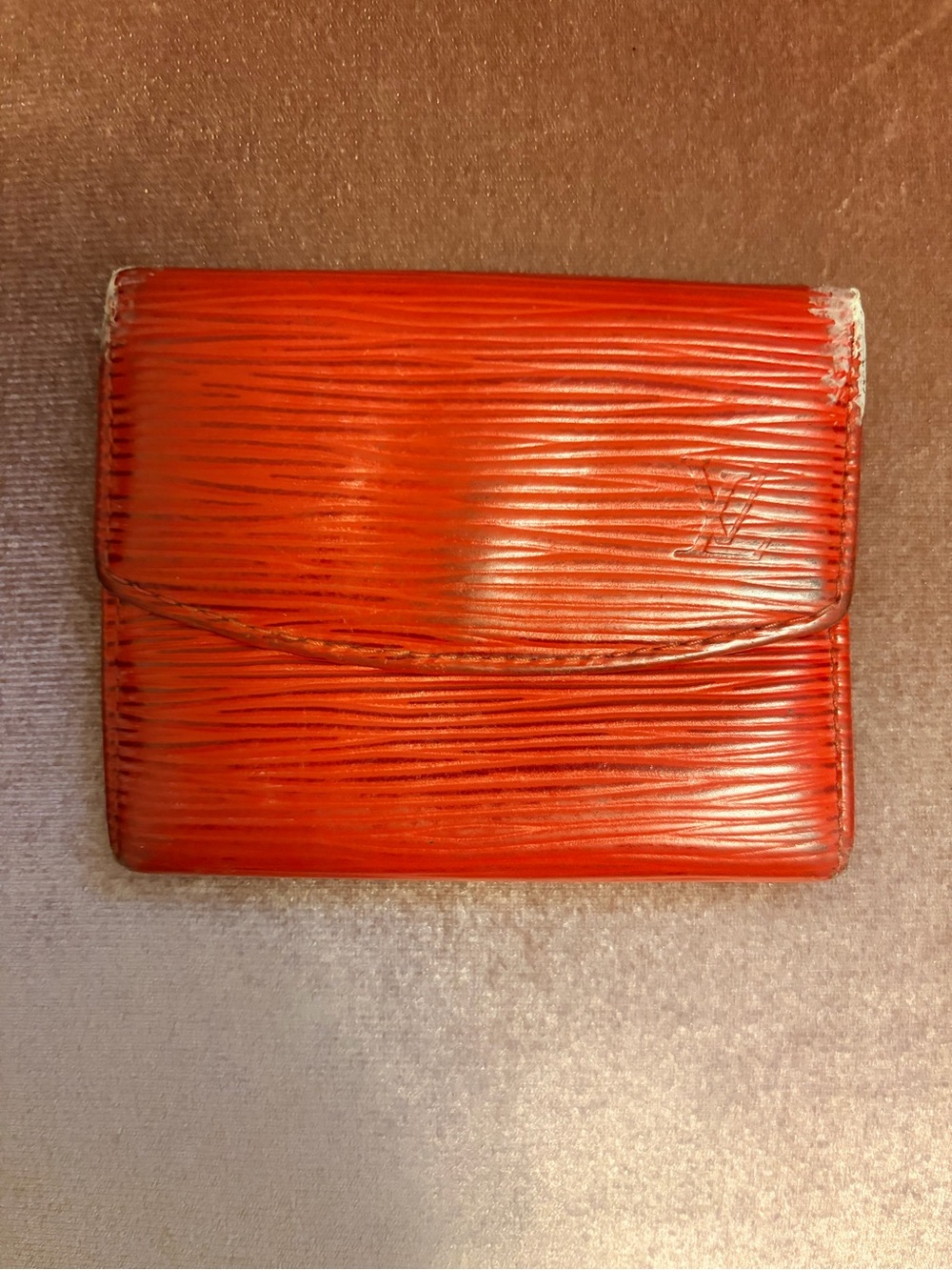 Authentic Vintage Louis Vuitton Red Epi Leather Coin Purse Flap Wallet Pouchette